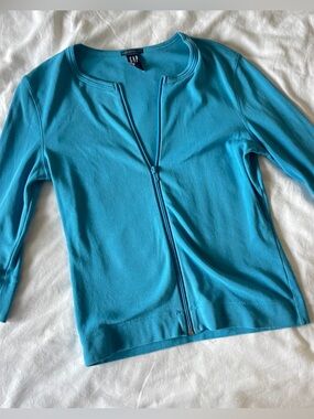 GAP Women's Teal Zip-Front Crewneck top